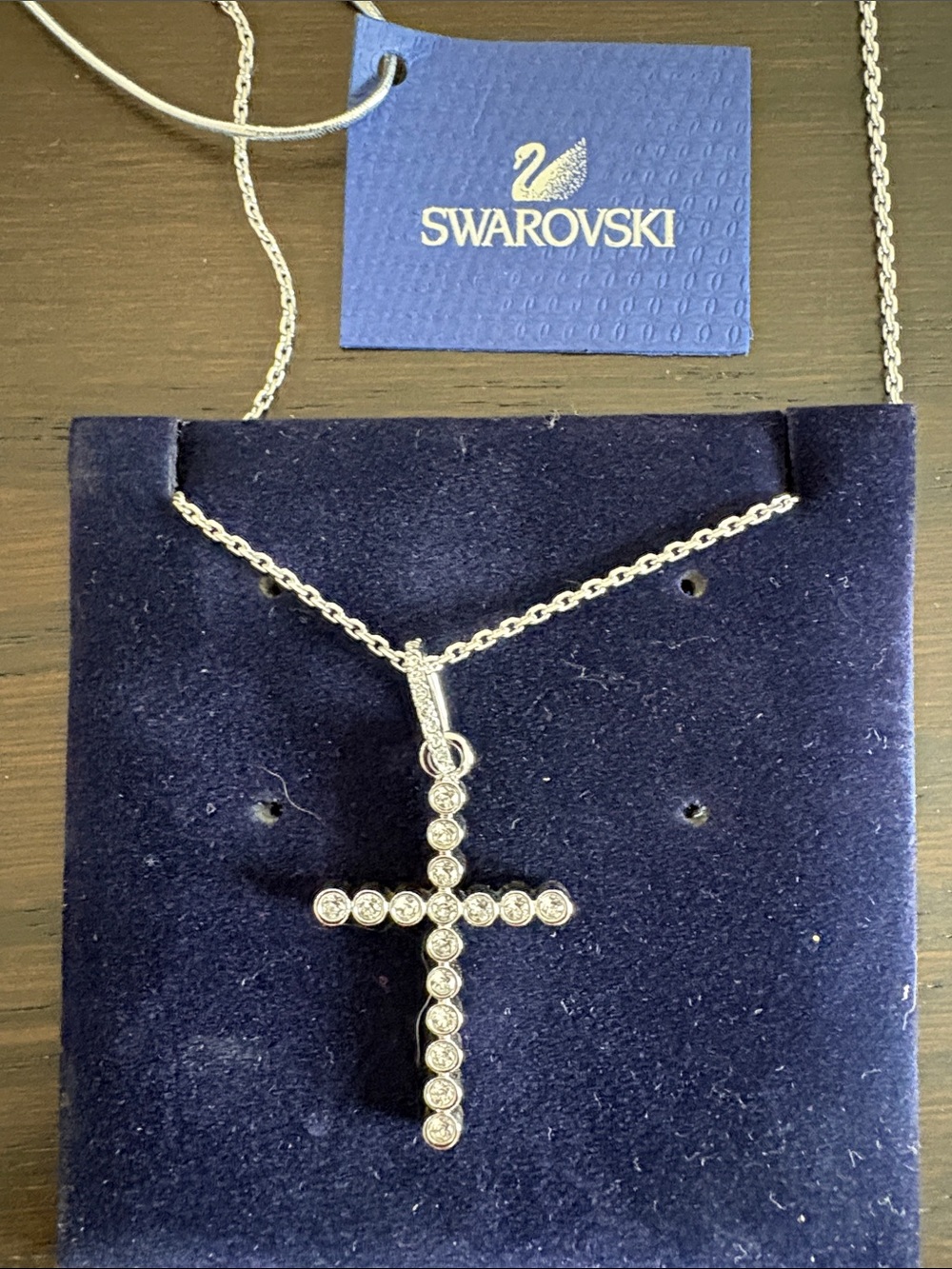 Swarovski Silver Crystal Cross Pendant Necklace - Clear Crystals
